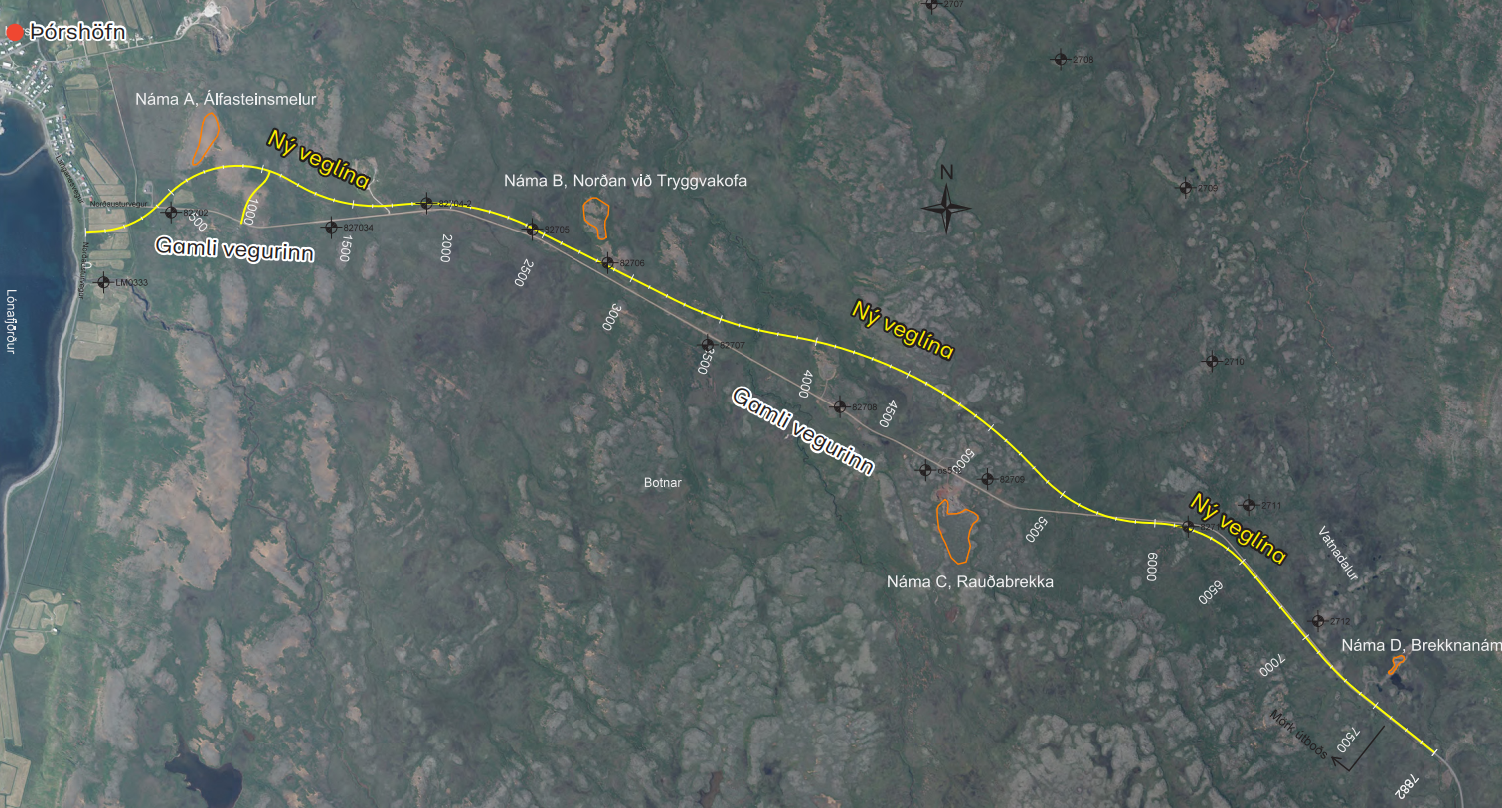 Kort sem sýnir veglínu framkvæmdanna.