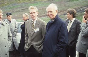 Hreinn með Sören Langvad forstjóra Pihl & søn eftir vígslu jarðganga undir Breiðdals- og Botnsheiði árið 1996.