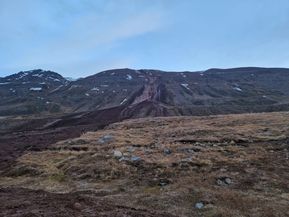 Aurskriðan var nokkuð stór, um 160 m í þvermál við þjóðveginn.
